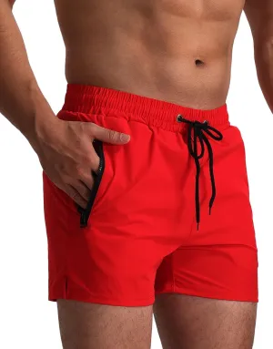 Mens Swim Trunks 5" with Mesh Lining Quick Dry Beach Shorts with Zipper Pockets Sports Board Shorts Swimwear