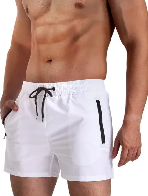 Mens Swim Trunks 5" with Mesh Lining Quick Dry Beach Shorts with Zipper Pockets Sports Board Shorts Swimwear