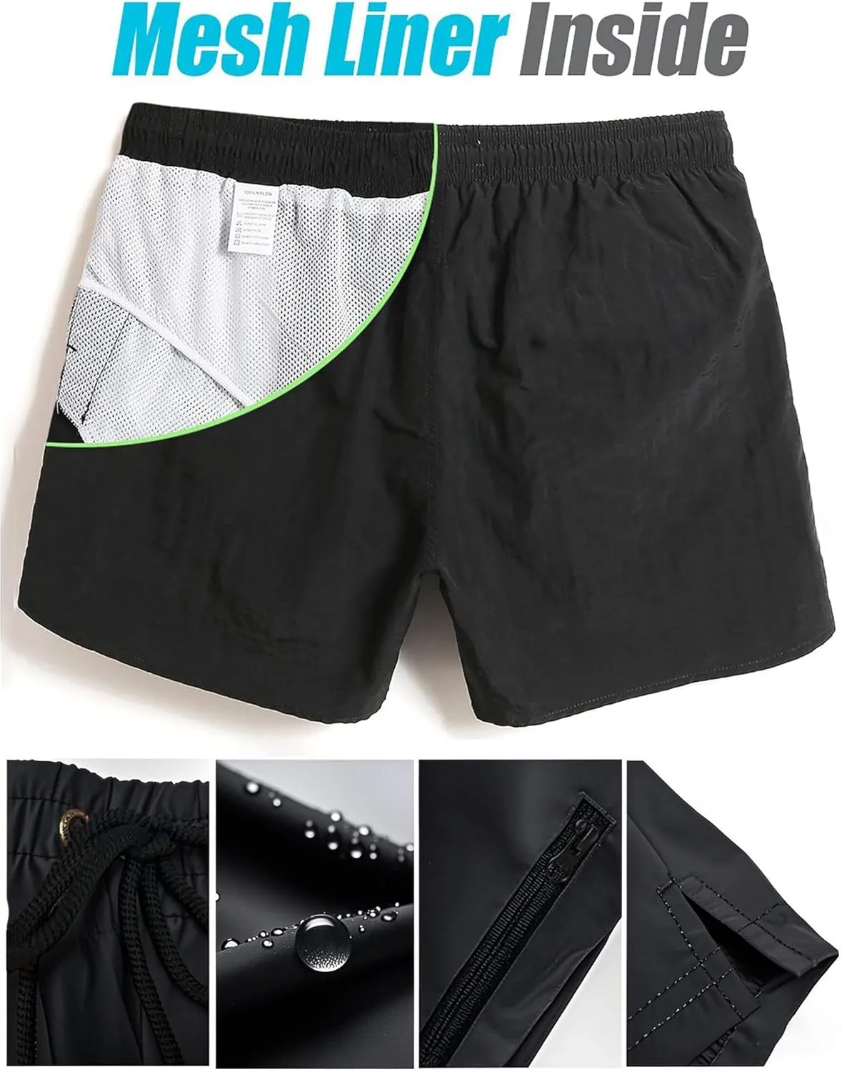 Mens Swim Trunks 5" with Mesh Lining Quick Dry Beach Shorts with Zipper Pockets Sports Board Shorts Swimwear