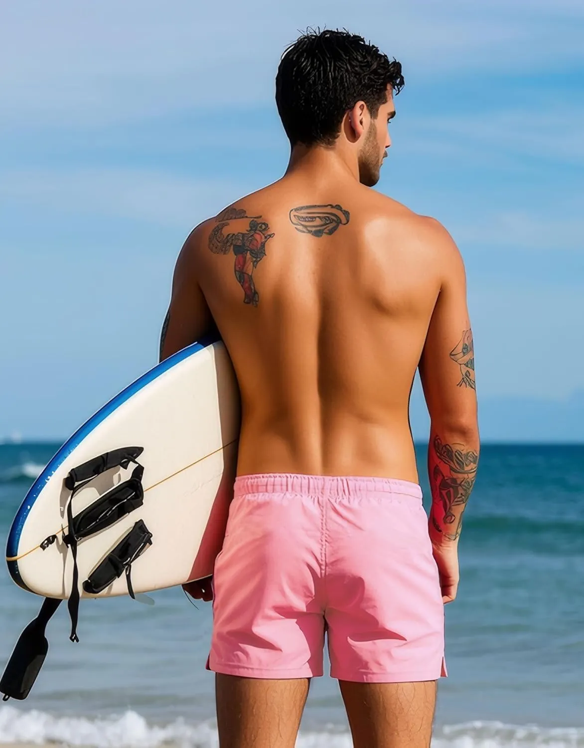 Mens Swim Trunks 5" with Mesh Lining Quick Dry Beach Shorts with Zipper Pockets Sports Board Shorts Swimwear