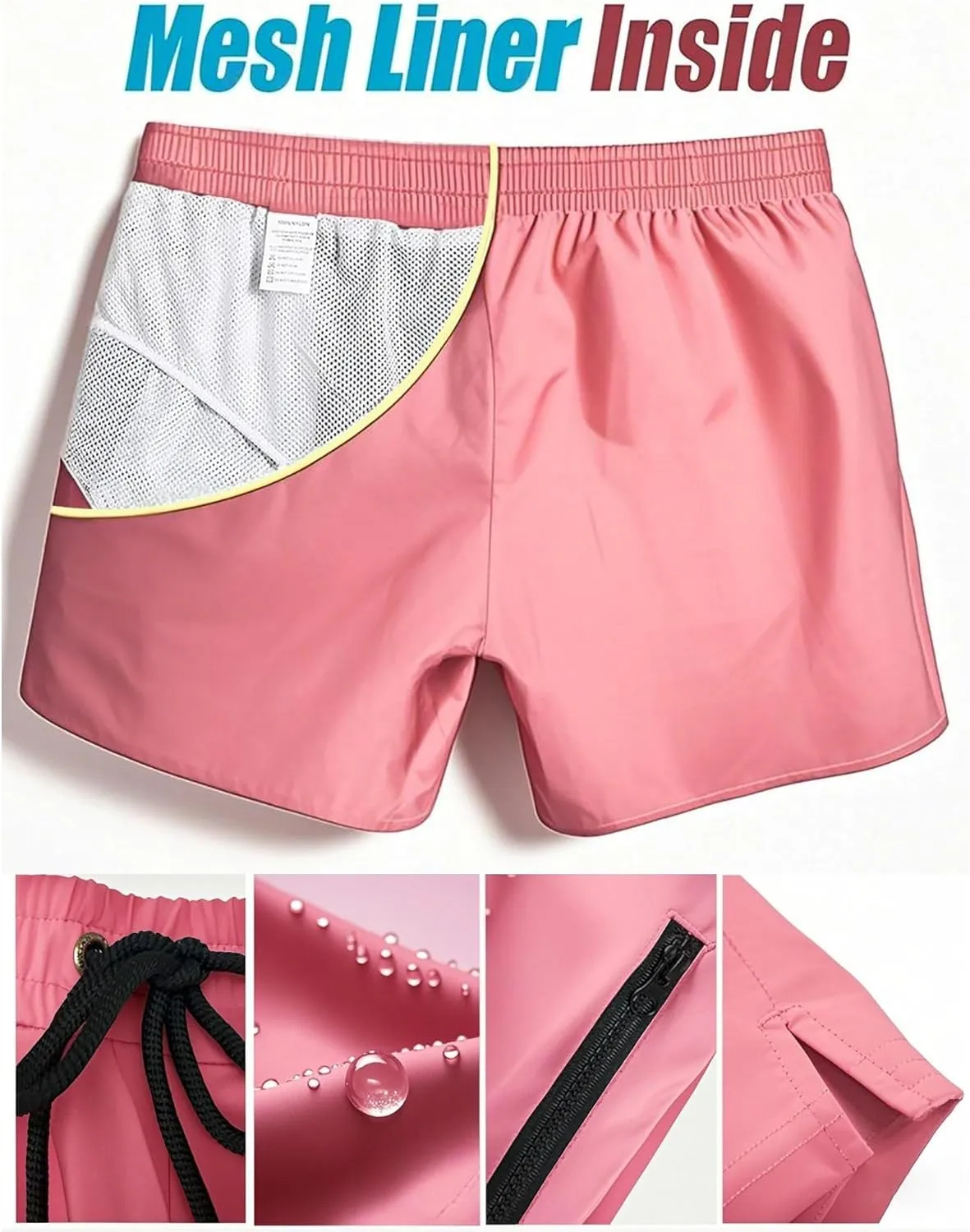Mens Swim Trunks 5" with Mesh Lining Quick Dry Beach Shorts with Zipper Pockets Sports Board Shorts Swimwear