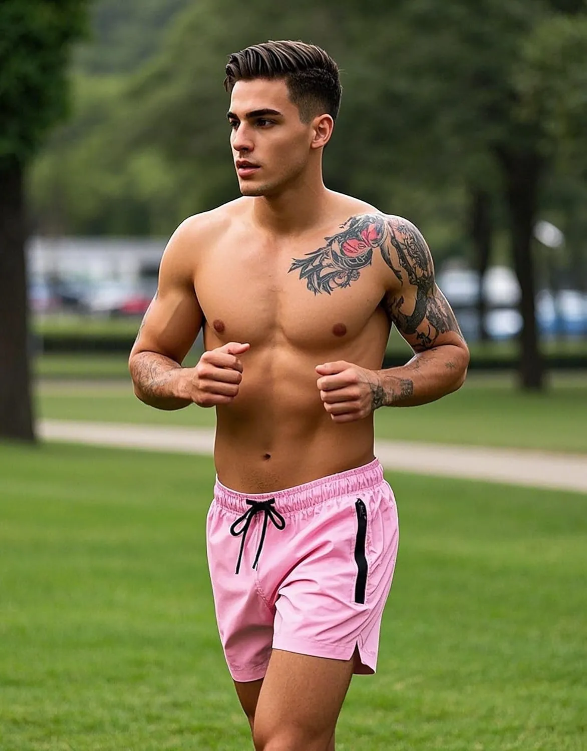 Mens Swim Trunks 5" with Mesh Lining Quick Dry Beach Shorts with Zipper Pockets Sports Board Shorts Swimwear