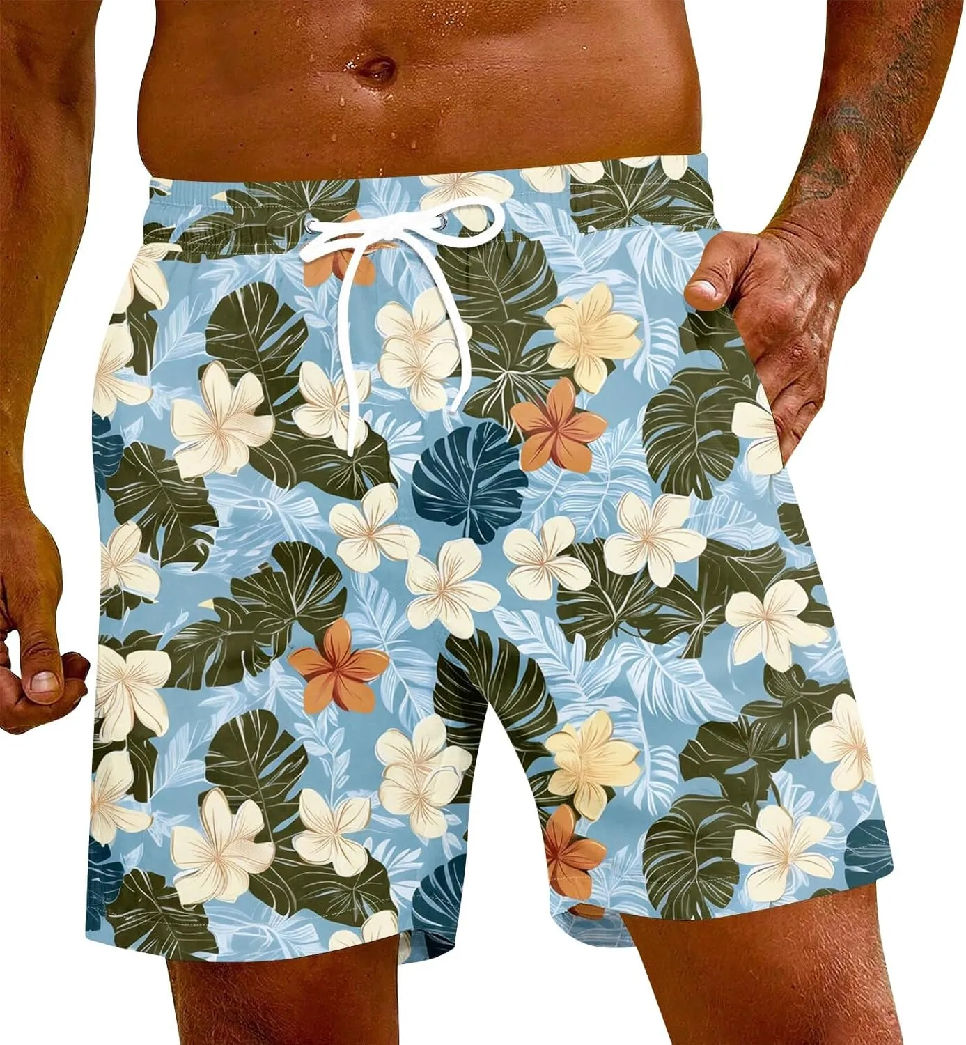 Men's Swim Trunks Quick Dry Beach Board Shorts Stretchy Bathing Suit Swimwear with Pockets