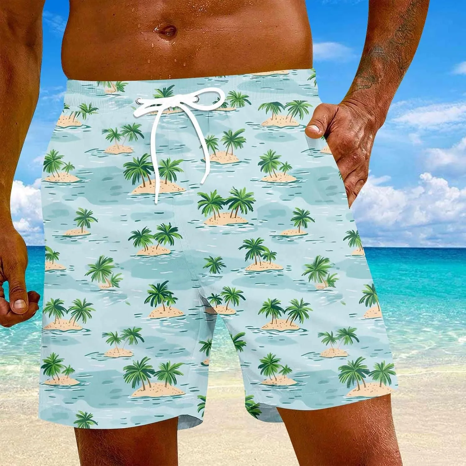 Men's Swim Trunks Quick Dry Beach Board Shorts Stretchy Bathing Suit Swimwear with Pockets