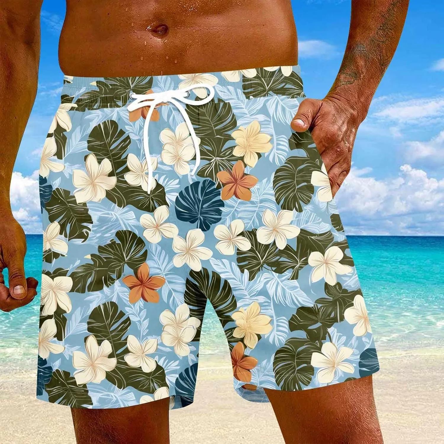 Men's Swim Trunks Quick Dry Beach Board Shorts Stretchy Bathing Suit Swimwear with Pockets