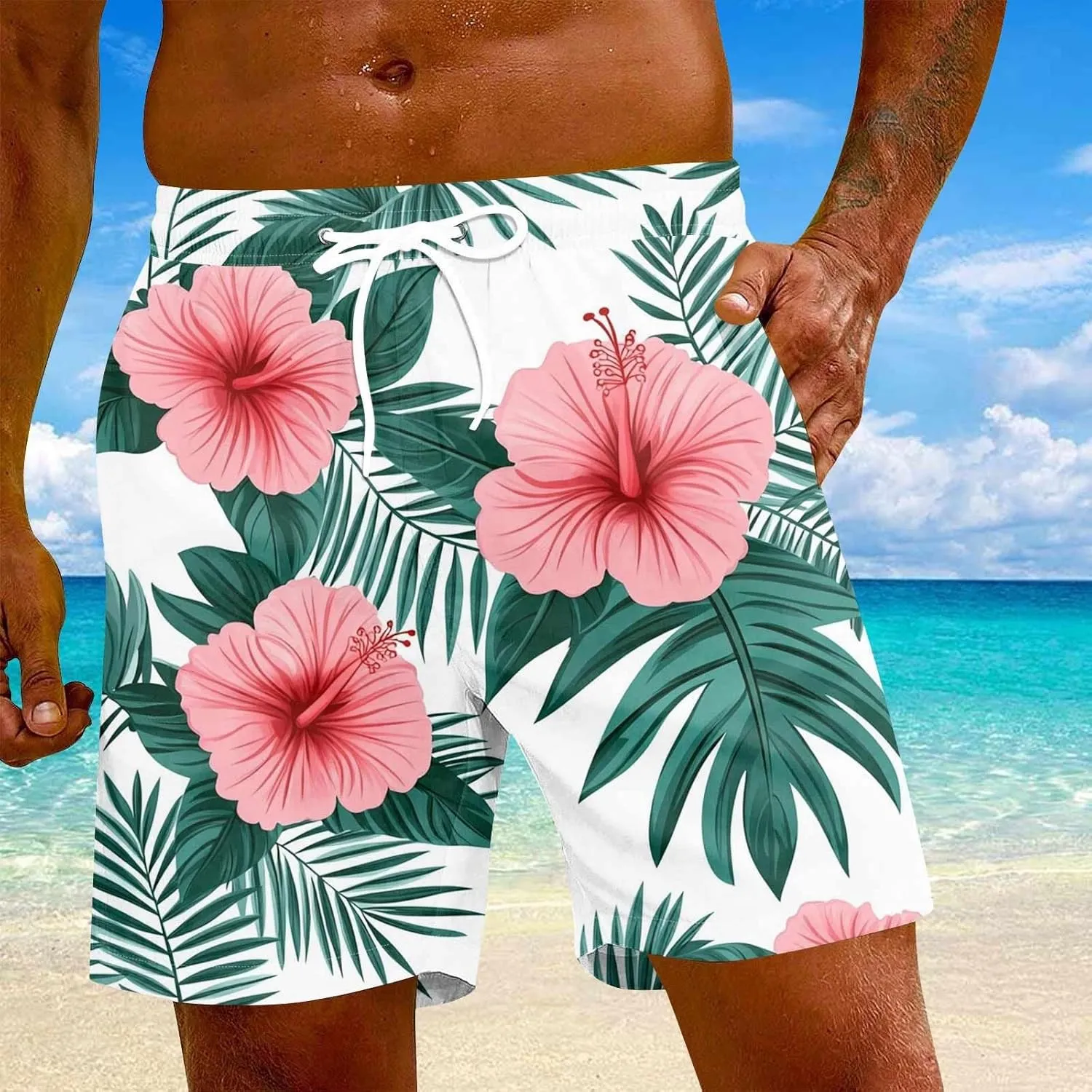Men's Swim Trunks Quick Dry Beach Board Shorts Stretchy Bathing Suit Swimwear with Pockets