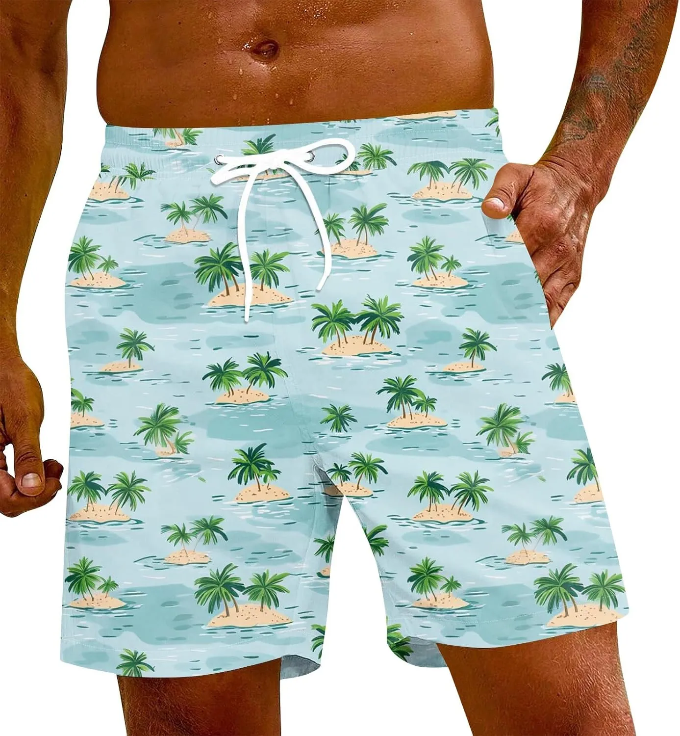 Men's Swim Trunks Quick Dry Beach Board Shorts Stretchy Bathing Suit Swimwear with Pockets