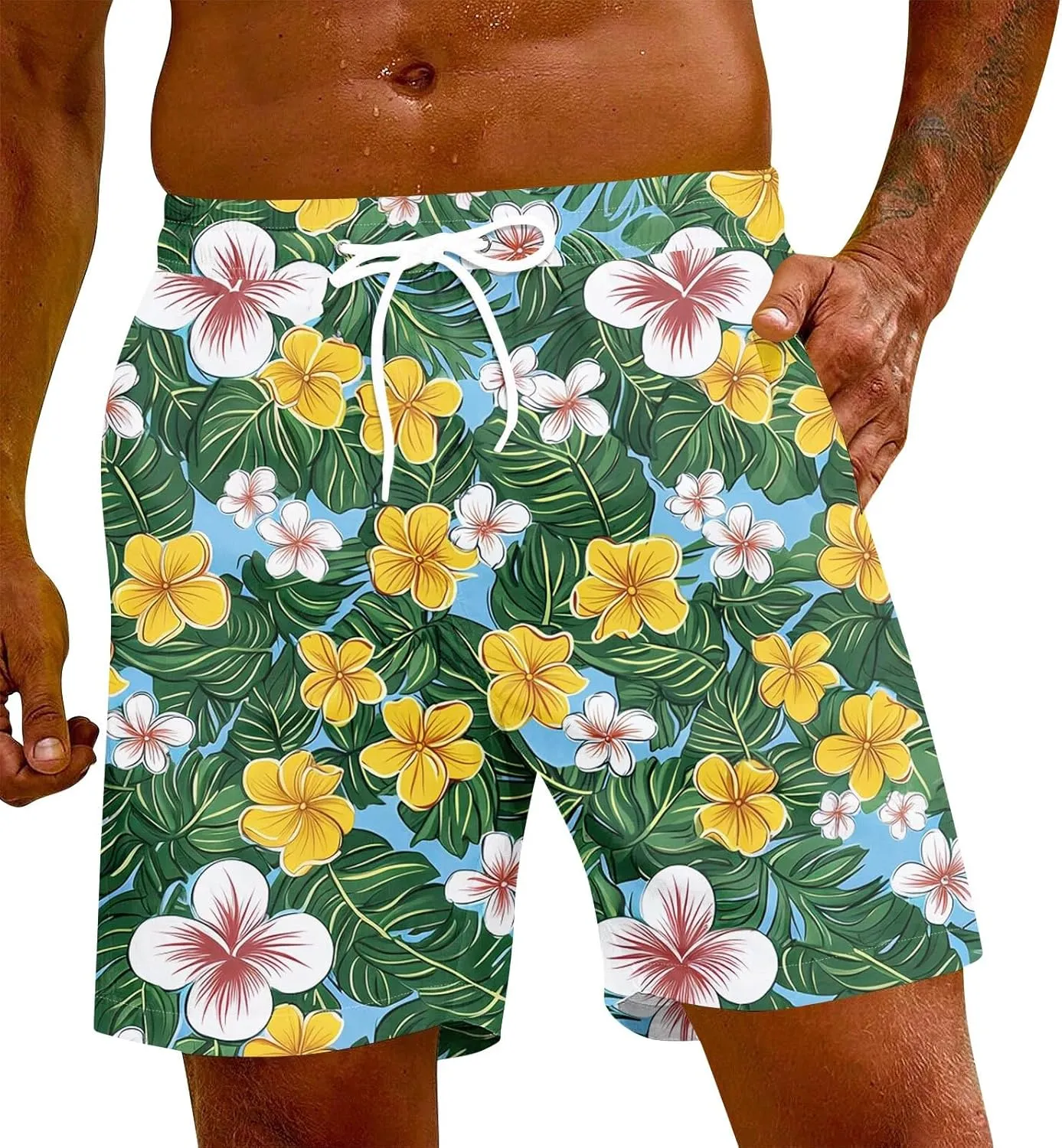 Men's Swim Trunks Quick Dry Beach Board Shorts Stretchy Bathing Suit Swimwear with Pockets