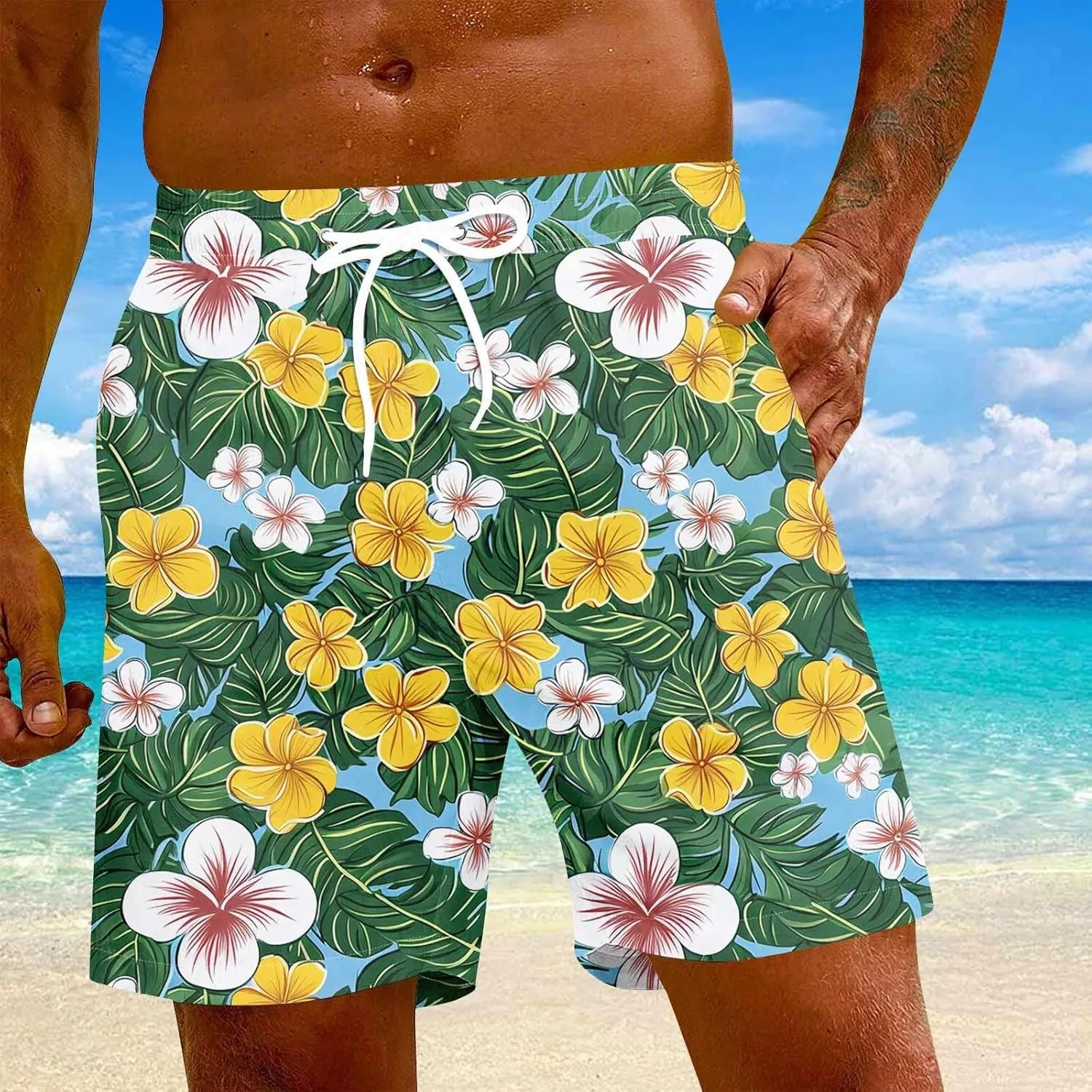 Men's Swim Trunks Quick Dry Beach Board Shorts Stretchy Bathing Suit Swimwear with Pockets