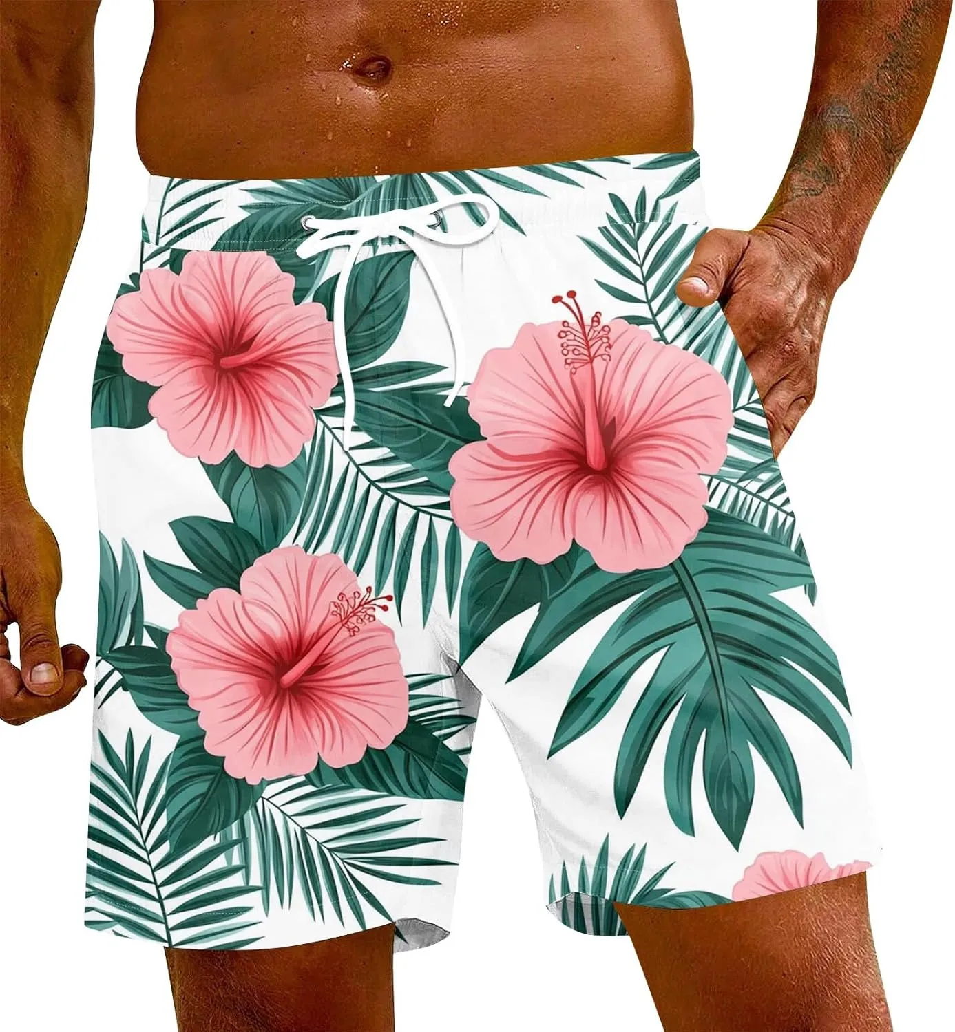 Men's Swim Trunks Quick Dry Beach Board Shorts Stretchy Bathing Suit Swimwear with Pockets
