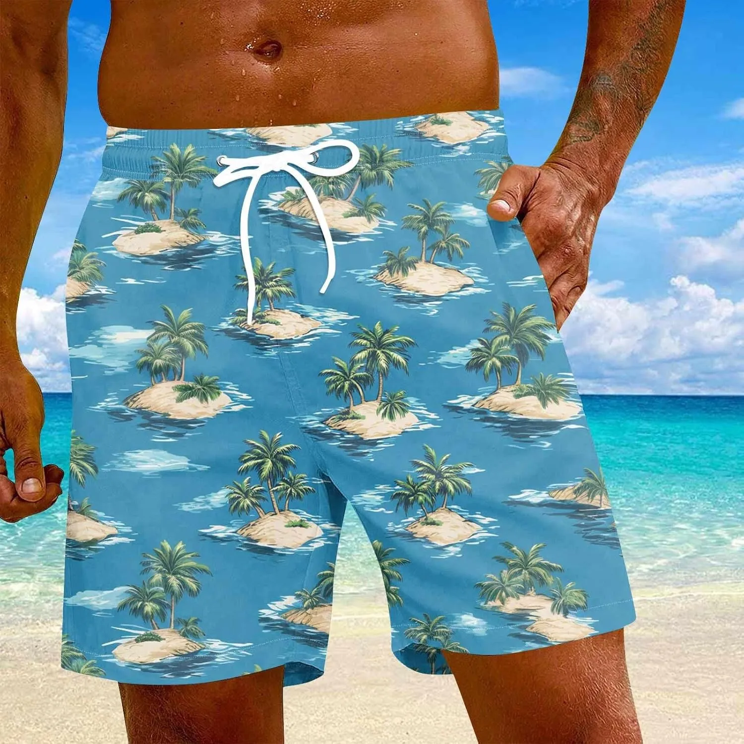 Men's Swim Trunks Quick Dry Beach Board Shorts Stretchy Bathing Suit Swimwear with Pockets