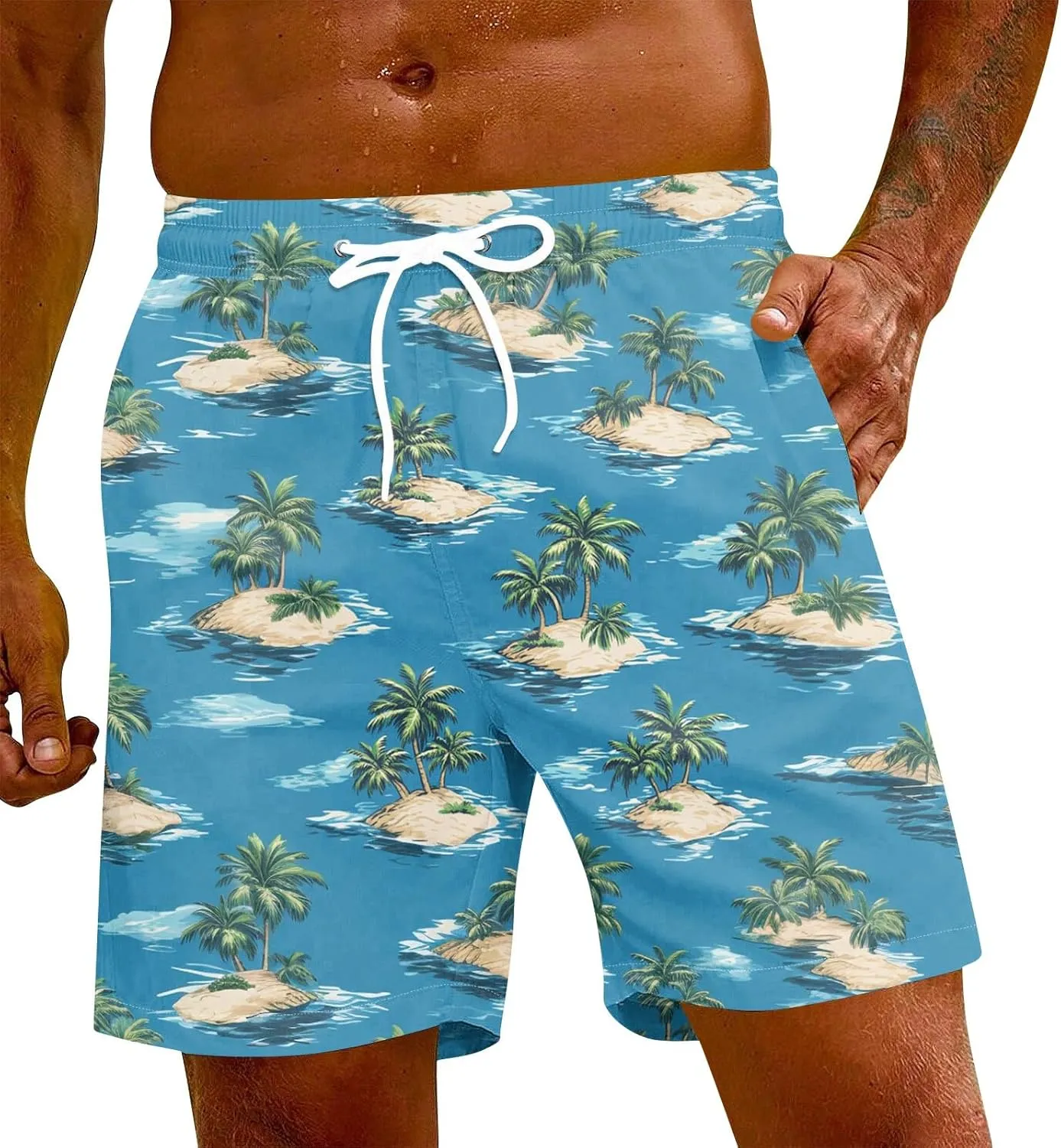 Men's Swim Trunks Quick Dry Beach Board Shorts Stretchy Bathing Suit Swimwear with Pockets