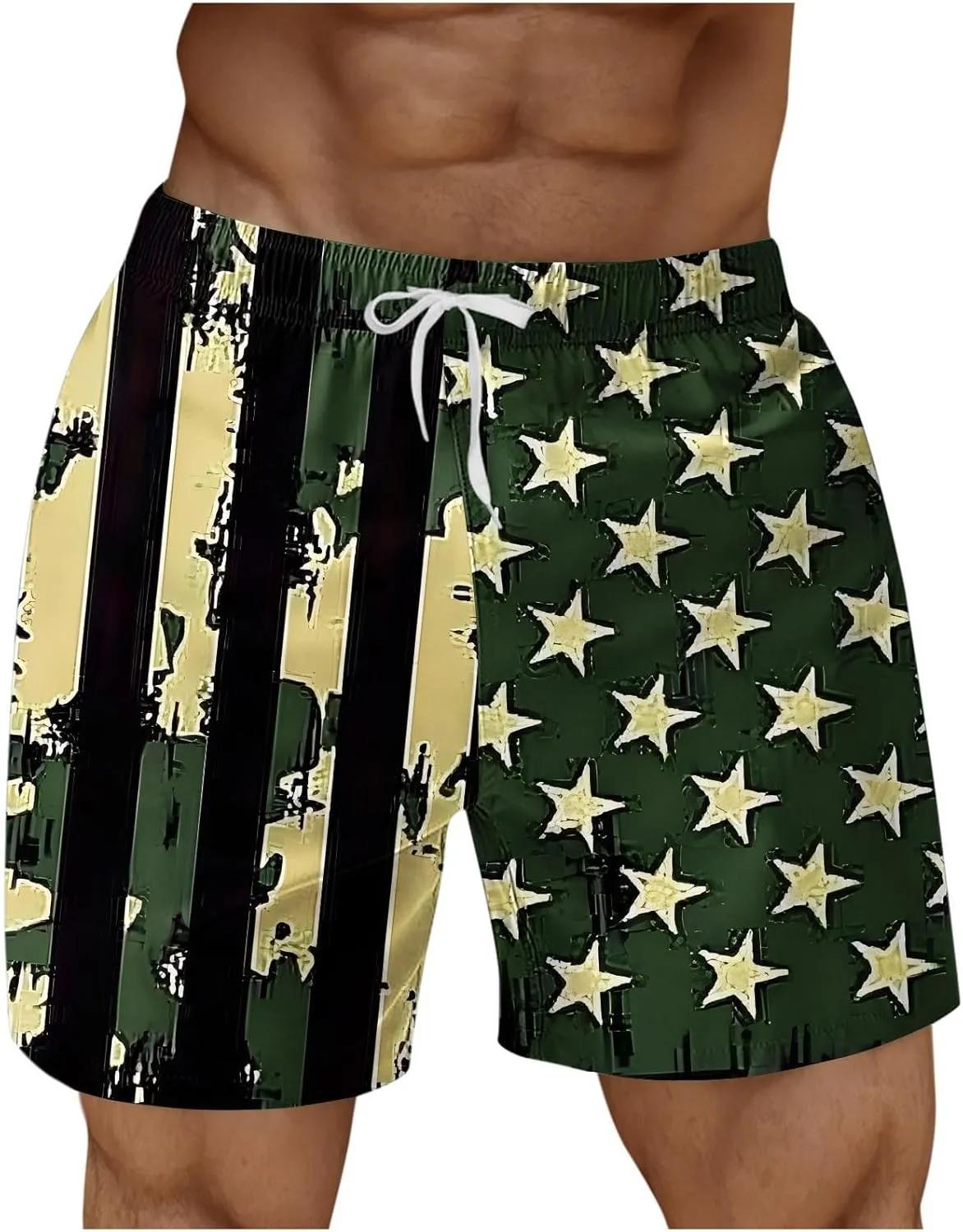 Men's Swim Trunks Quick Dry Lightweight Ripstop Board Shorts Casual USA Independence Day Hiking Bathing Suit Swimwear