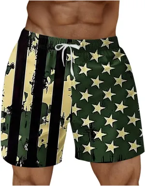 Men's Swim Trunks Quick Dry Lightweight Ripstop Board Shorts Casual USA Independence Day Hiking Bathing Suit Swimwear