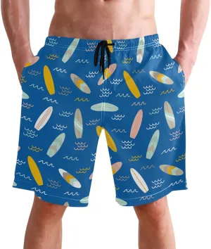 Men's Swim Trunks Quick Dry Swimming Shorts with Pocket Summer Surfboards Pattern Swimsuit Trunks