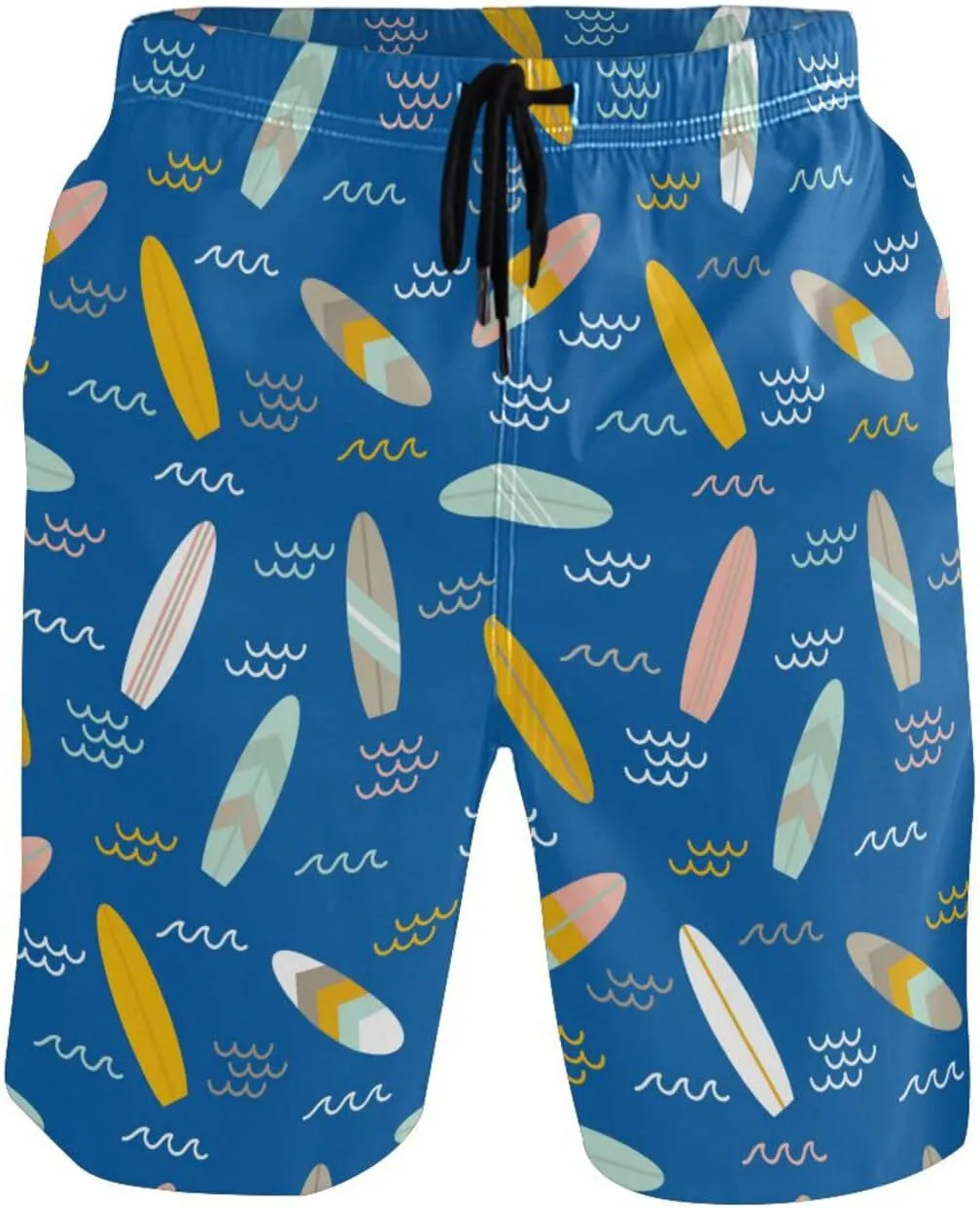 Men's Swim Trunks Quick Dry Swimming Shorts with Pocket Summer Surfboards Pattern Swimsuit Trunks