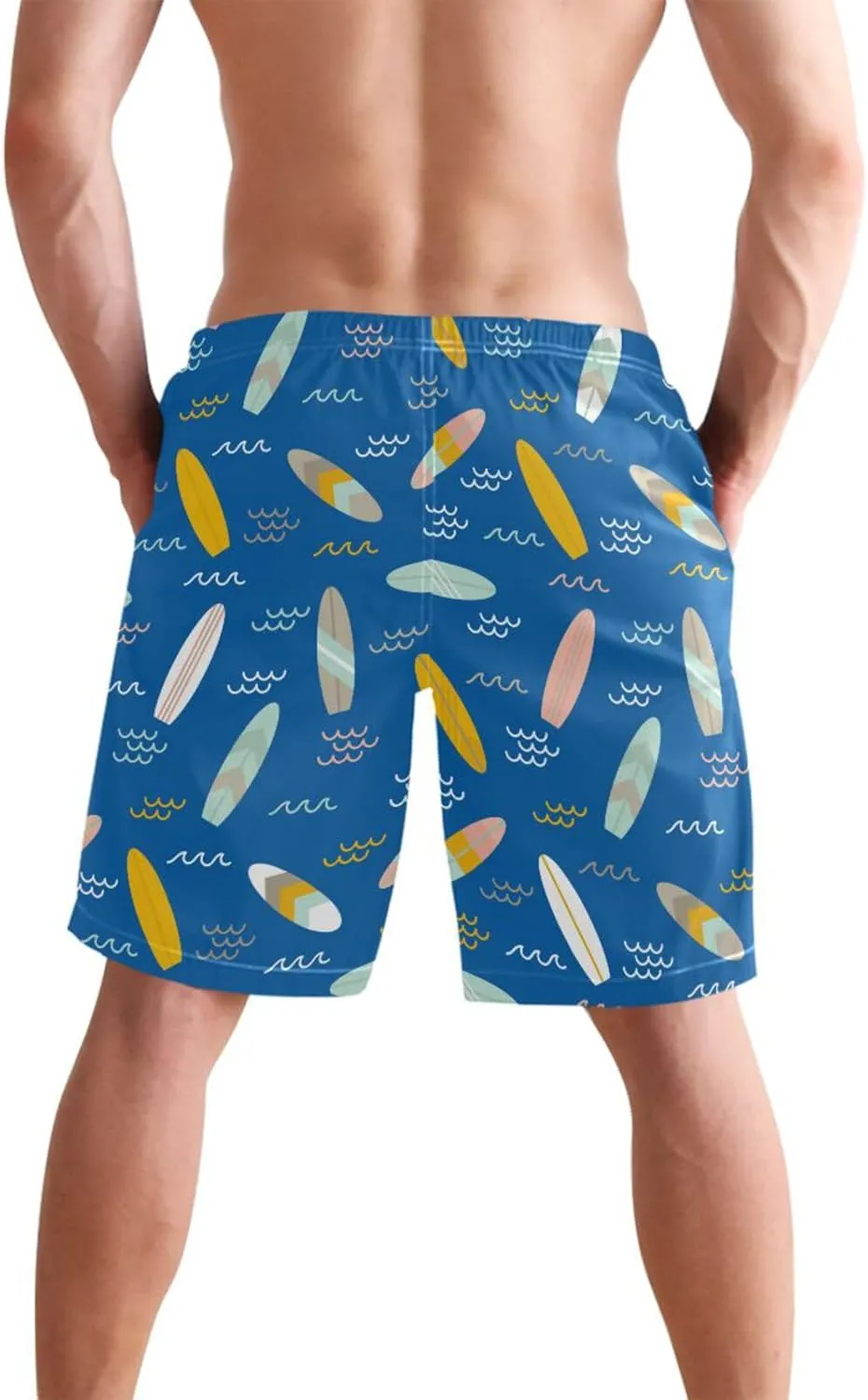 Men's Swim Trunks Quick Dry Swimming Shorts with Pocket Summer Surfboards Pattern Swimsuit Trunks