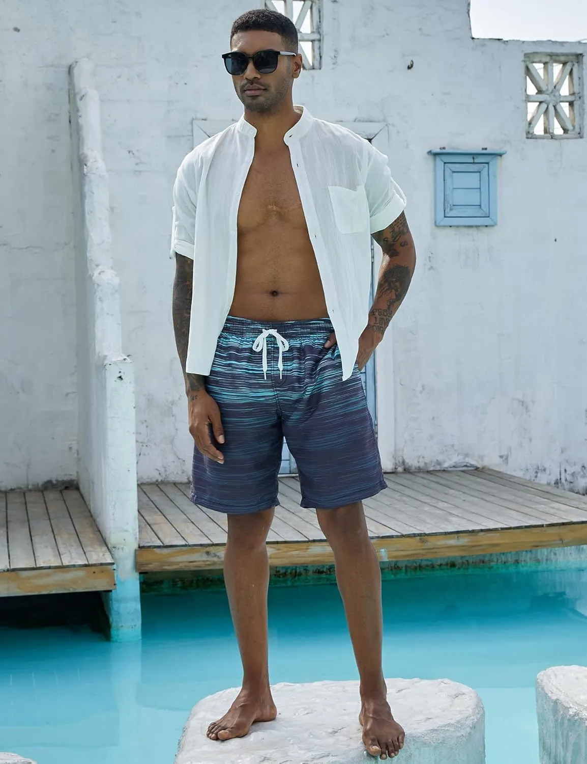 Men's Swim Trunks with Compression Liner 9" Quick Dry Board Shorts