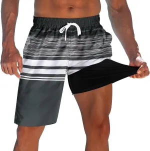 Men's Swim Trunks with Compression Liner 9" Quick Dry Board Shorts