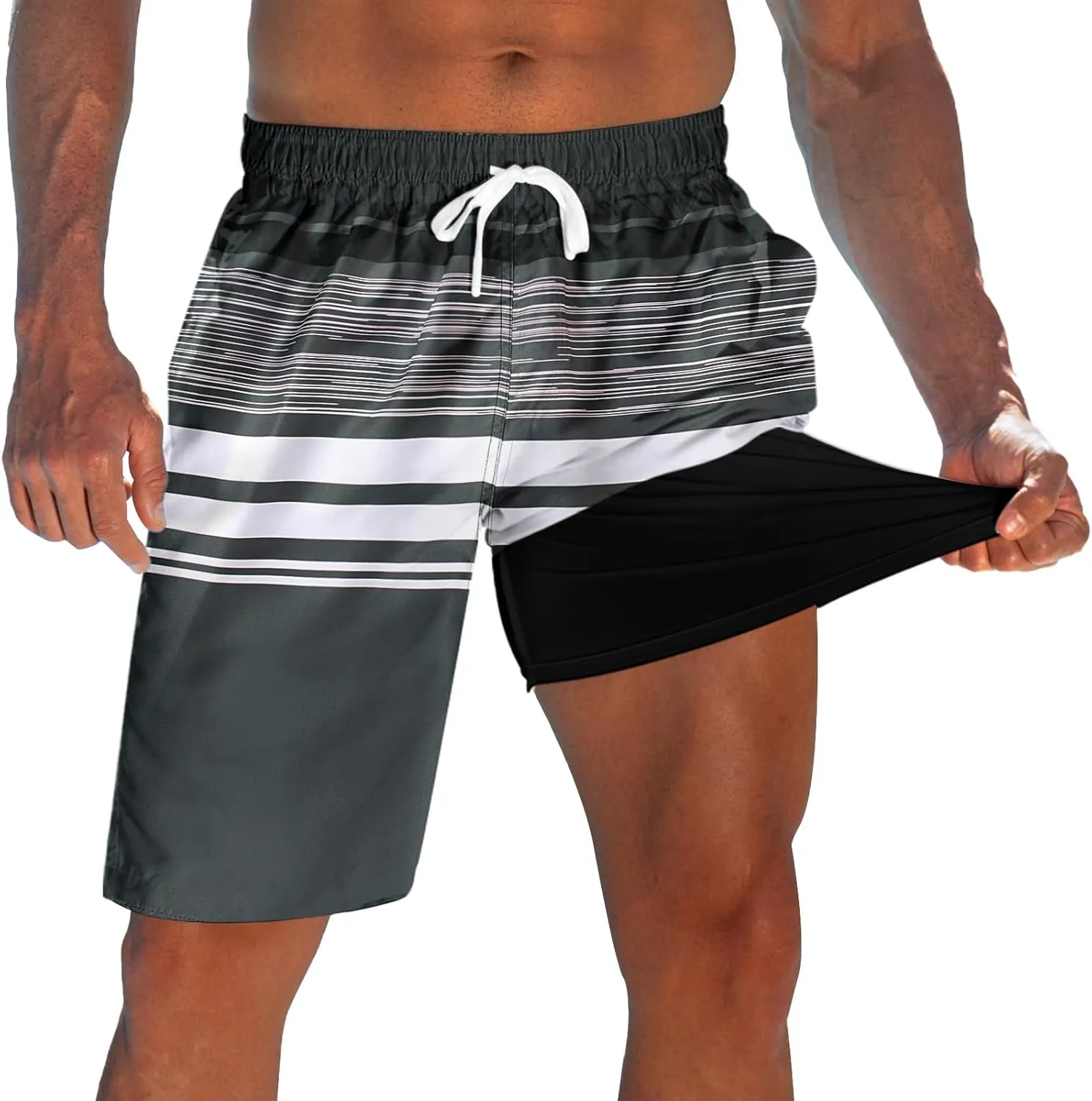 Men's Swim Trunks with Compression Liner 9" Quick Dry Board Shorts