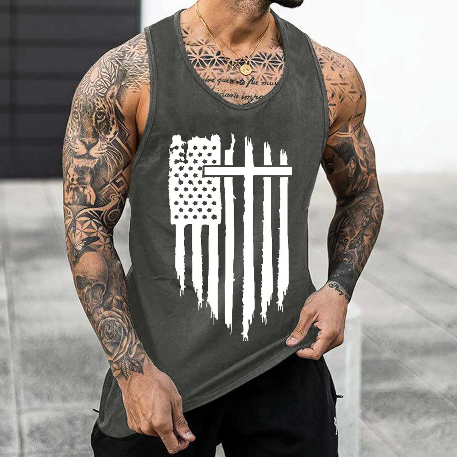Mens Tank Tops Graphic Men's American Flag Tank Tops USA Flag Sleeveless T-Shirt Gym Workout Patriotic Tees