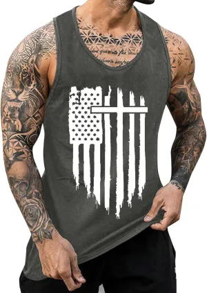 Mens Tank Tops Graphic Men's American Flag Tank Tops USA Flag Sleeveless T-Shirt Gym Workout Patriotic Tees