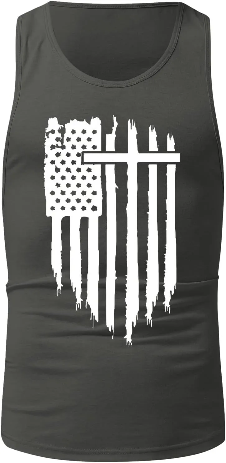 Mens Tank Tops Graphic Men's American Flag Tank Tops USA Flag Sleeveless T-Shirt Gym Workout Patriotic Tees