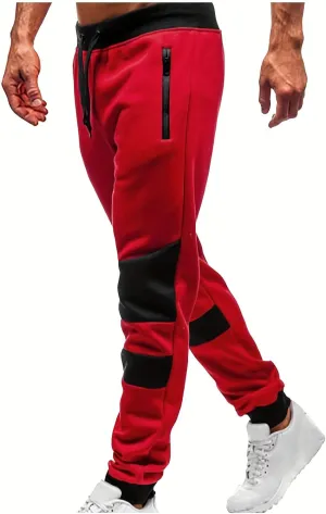 Mens Warm Fleece Lined Athletic Sweatpants Closed Bottom Joggers Fashion Color Block Drawstring Pants with Pockets
