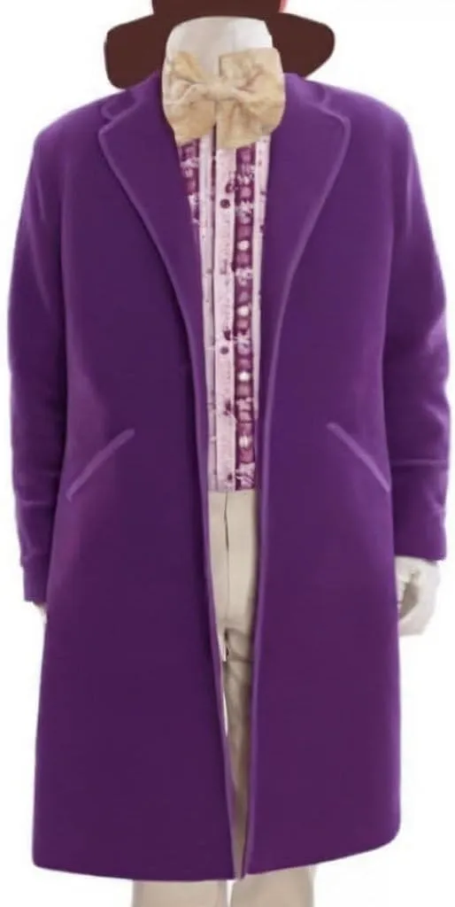 Men's Willy Purple Velvet Trench Coat - Stylish Notch Lapel Collar Buttoned Front