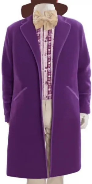 Men's Willy Purple Velvet Trench Coat - Stylish Notch Lapel Collar Buttoned Front