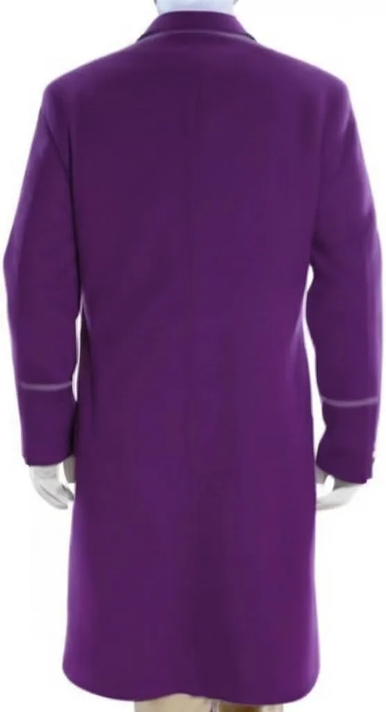 Men's Willy Purple Velvet Trench Coat - Stylish Notch Lapel Collar Buttoned Front