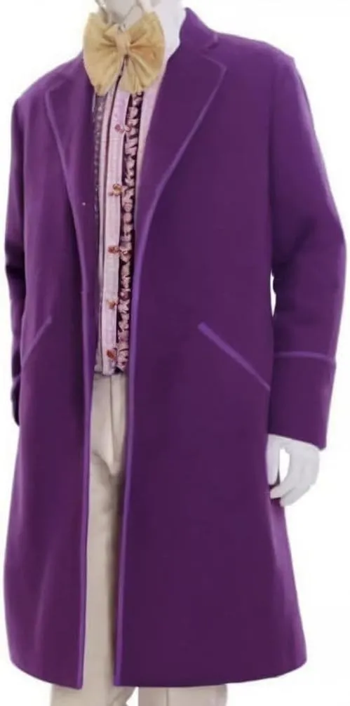 Men's Willy Purple Velvet Trench Coat - Stylish Notch Lapel Collar Buttoned Front