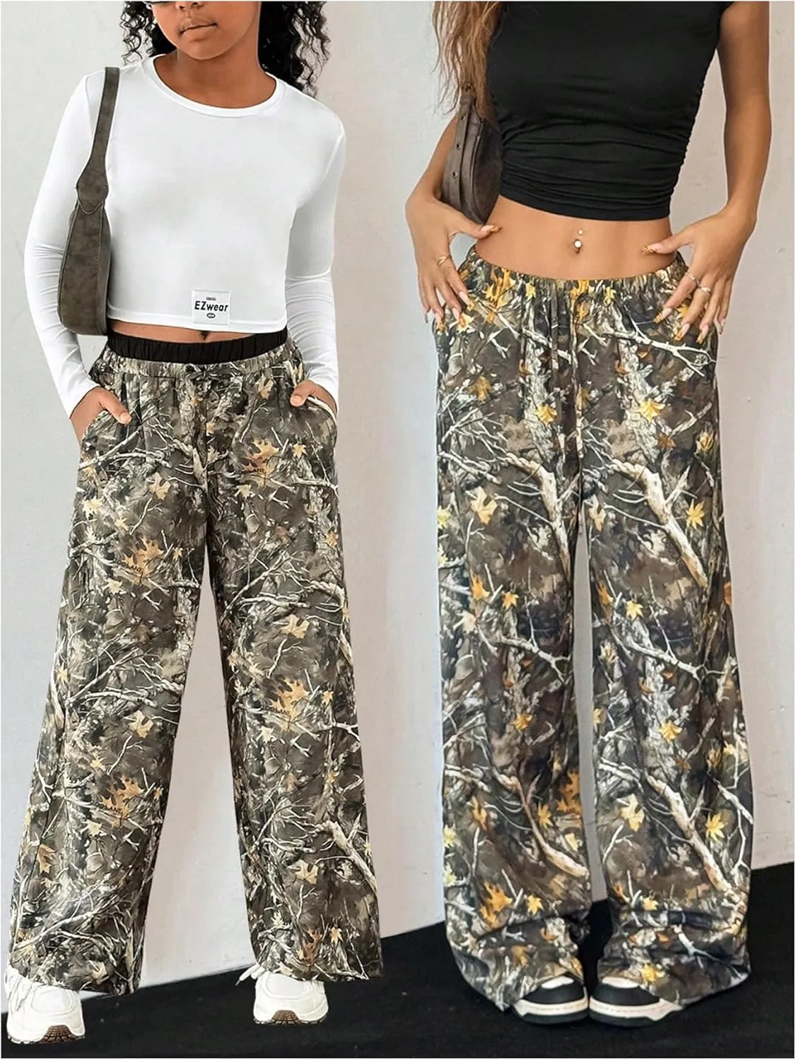 Milumia Girl's Camo Print Elastic Waist Trousers Straight Wide Leg Baggy Pants