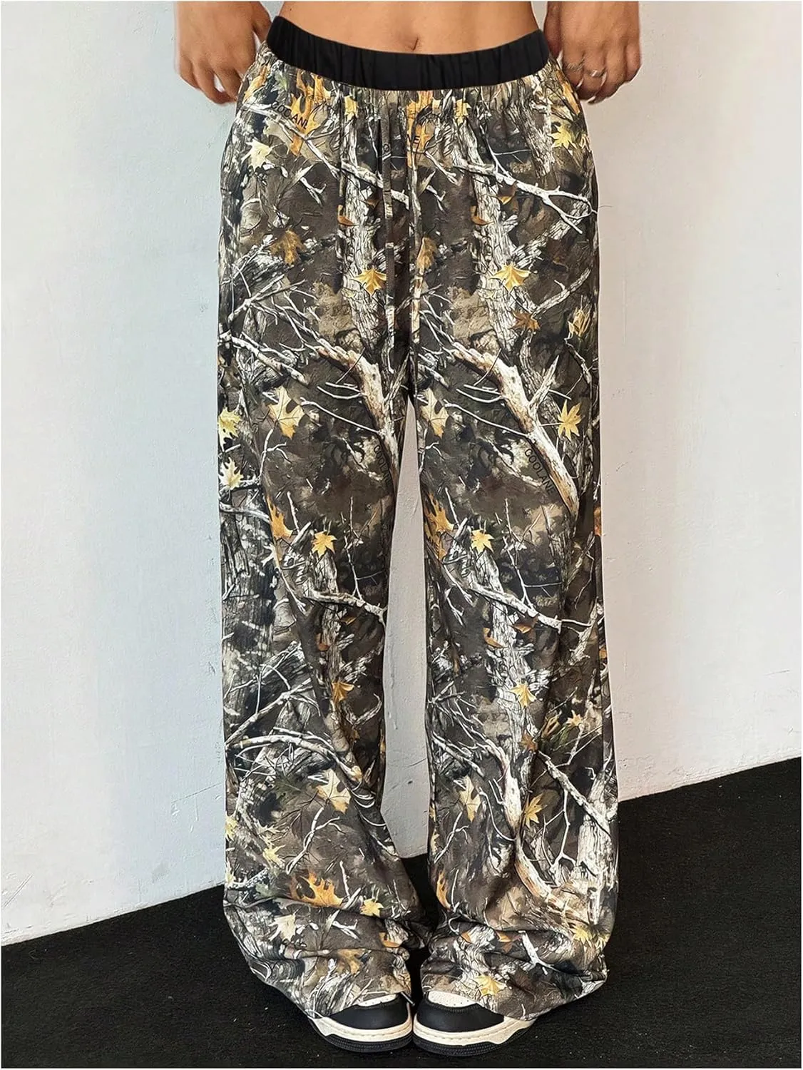 Milumia Girl's Camo Print Elastic Waist Trousers Straight Wide Leg Baggy Pants