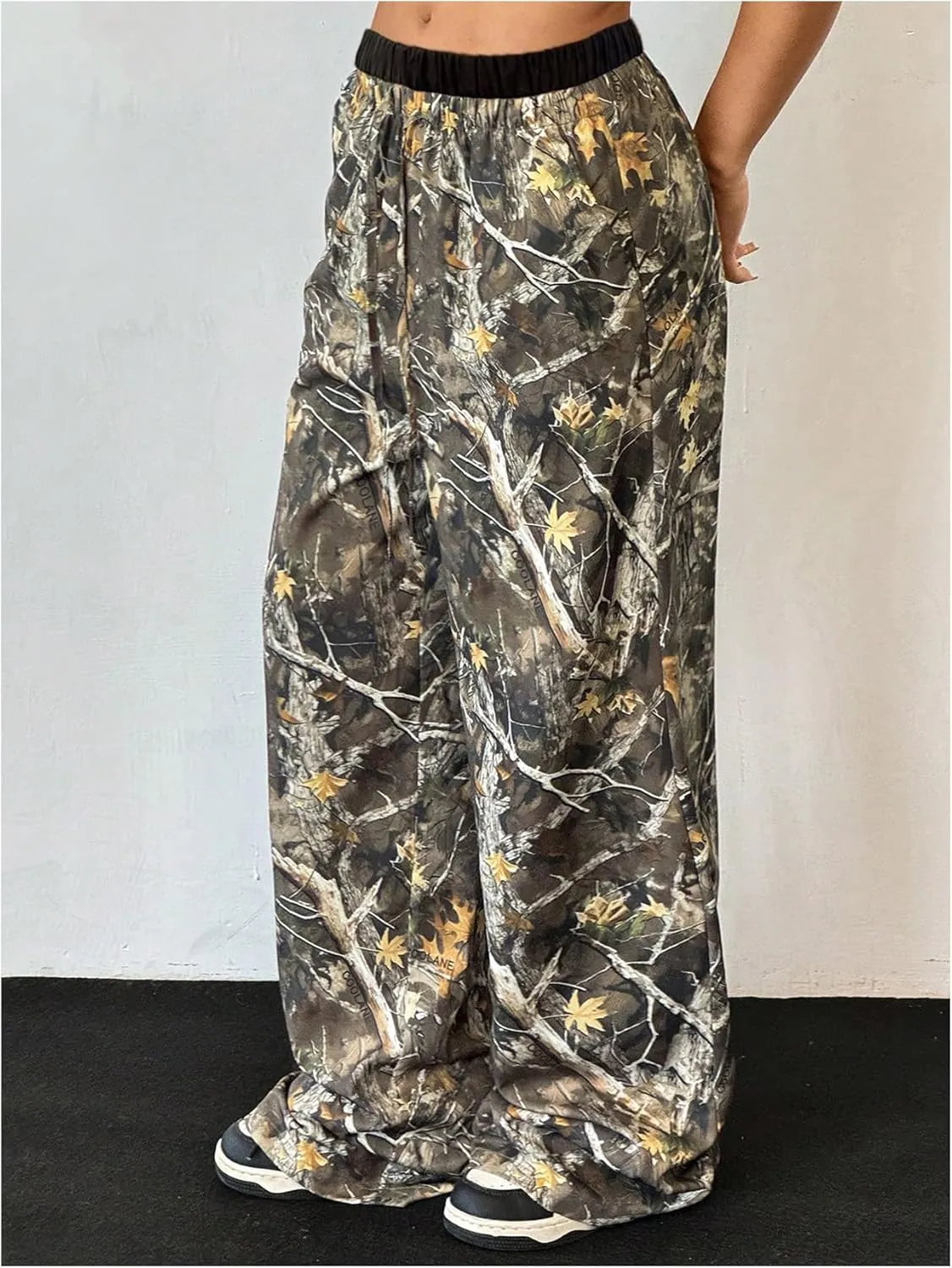 Milumia Girl's Camo Print Elastic Waist Trousers Straight Wide Leg Baggy Pants