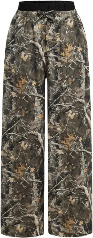 Milumia Girl's Camo Print Elastic Waist Trousers Straight Wide Leg Baggy Pants