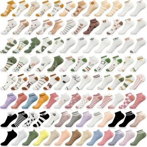 Mumufy 100 Pairs 100 Style Womens Low Cut Ankle Socks Bulk with Cute Embroidered Patterns Low Cut No Show Socks Thin Breathable Comfortable Bulk for Leisure Workout Running,ladies Homeless Gifts