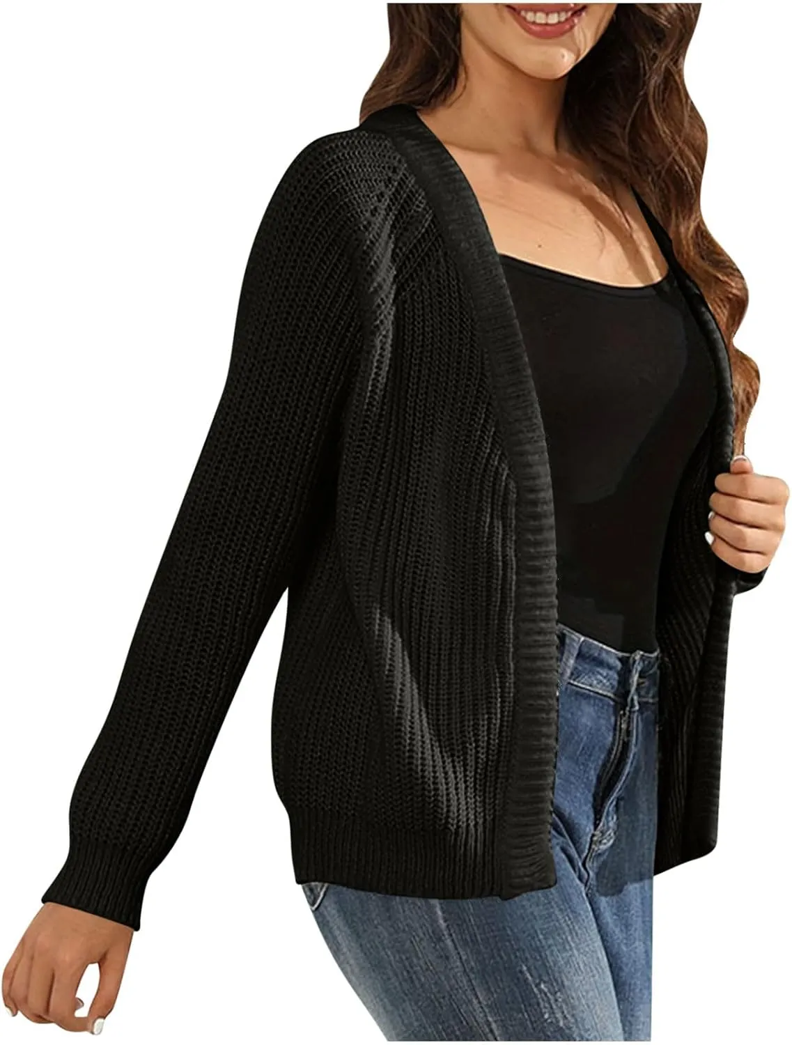 NATHGAM Womens Ribbed Knitted Cardigan Sweaters Lightweight Long Sleeve Mid-Long Coats Oversized Chunky Soft Knitwear Outwear