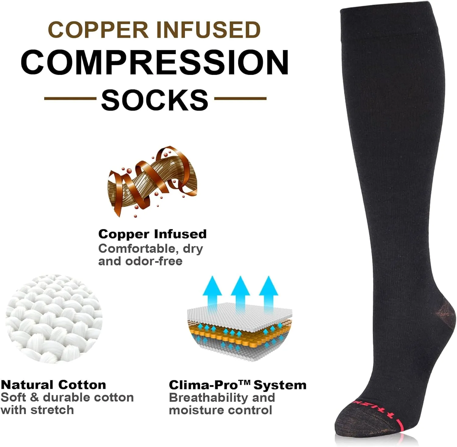 NEWZILL Compression Dress Socks for Men & Women | Cotton Rich Comfortable Socks 15-20mmHg | BEST Stockings for Business Casual Running Medical Athletic Edema Diabetic