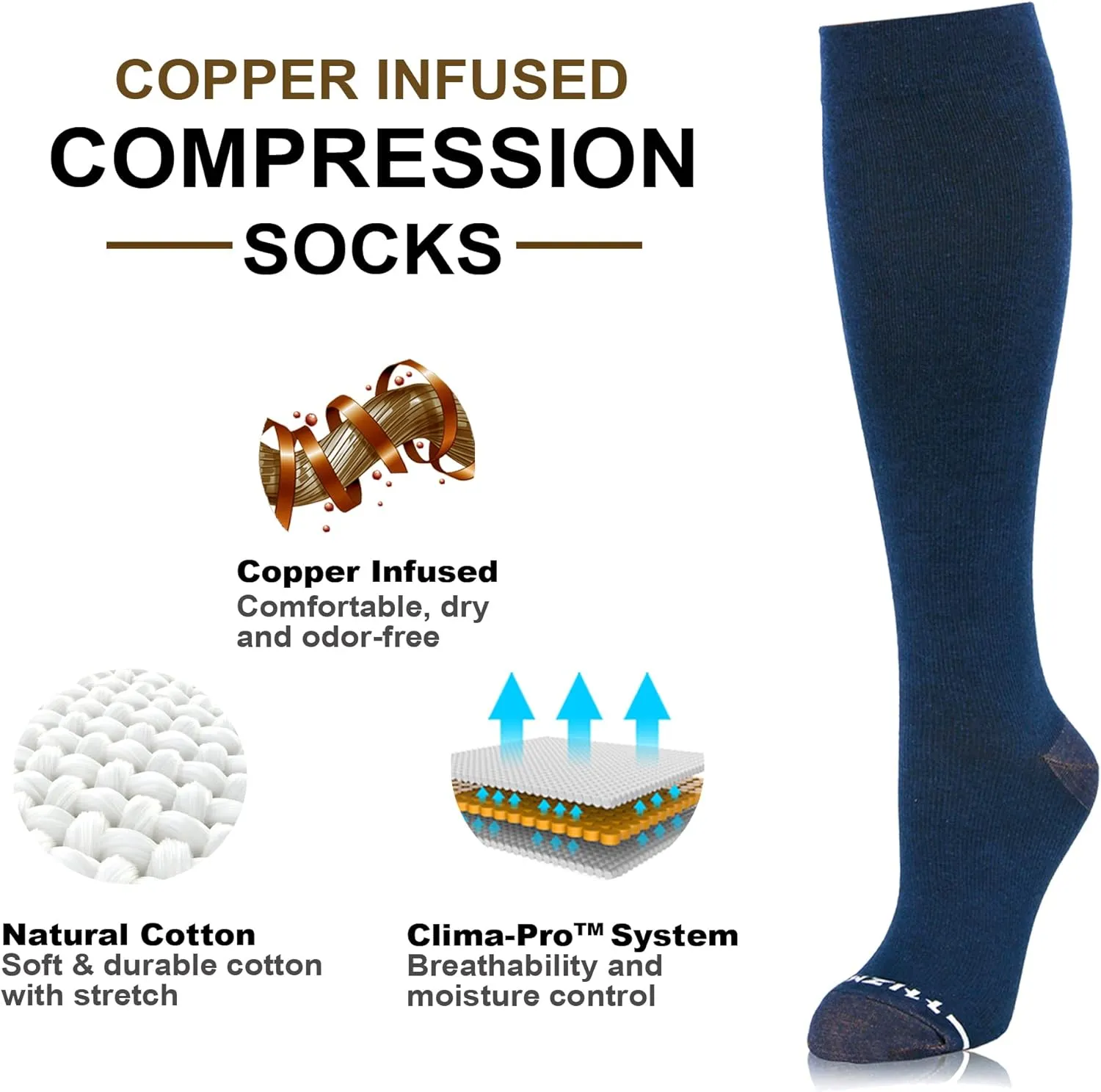 NEWZILL Compression Dress Socks for Men & Women | Cotton Rich Comfortable Socks 15-20mmHg | BEST Stockings for Business Casual Running Medical Athletic Edema Diabetic