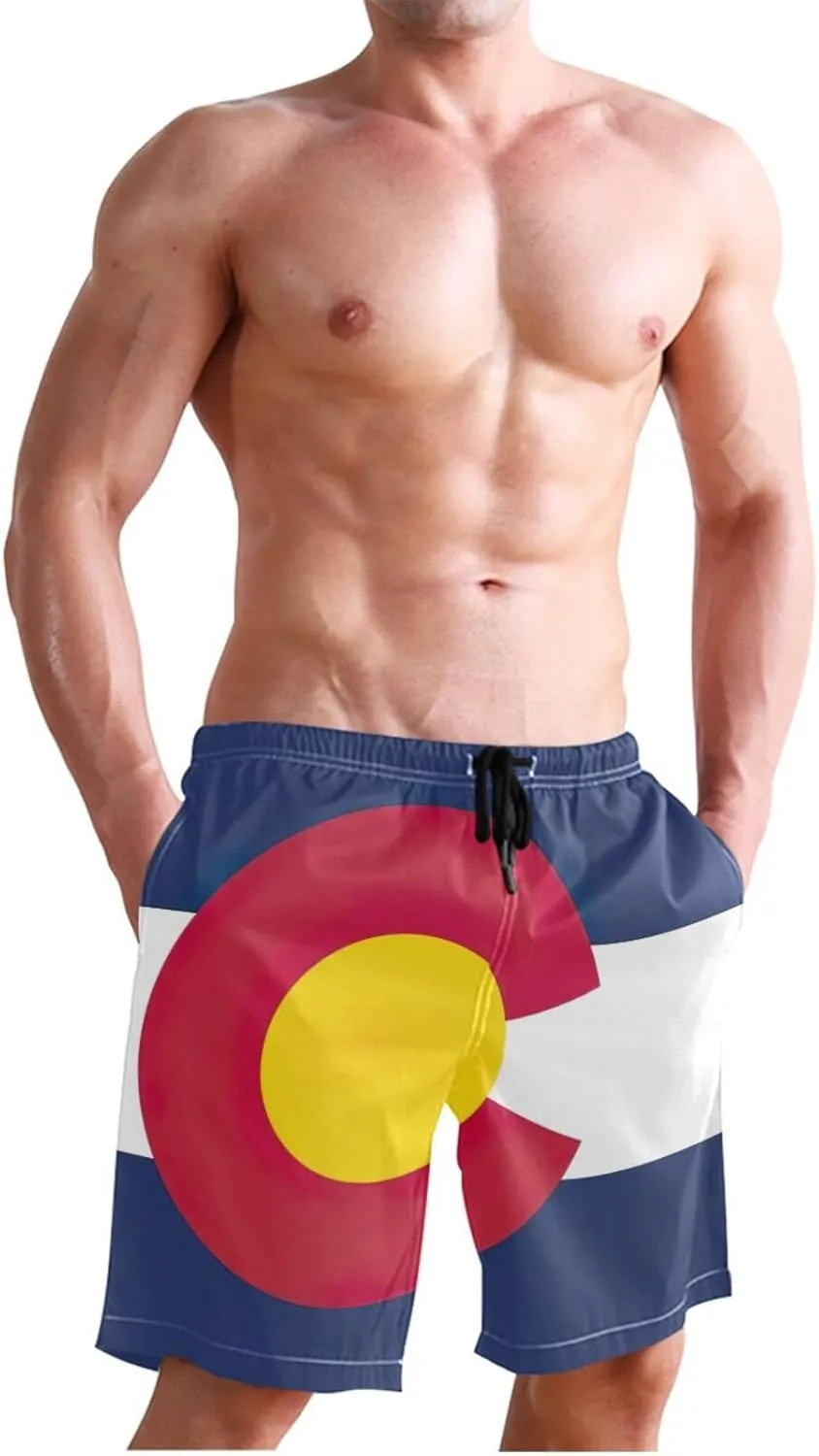 ODAWA Colorado State Flag Men Swim Trunks Quick Dry Swim Shorts for Men, Men Swimming Shorts with Mesh Liner