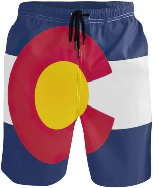 ODAWA Colorado State Flag Men Swim Trunks Quick Dry Swim Shorts for Men, Men Swimming Shorts with Mesh Liner
