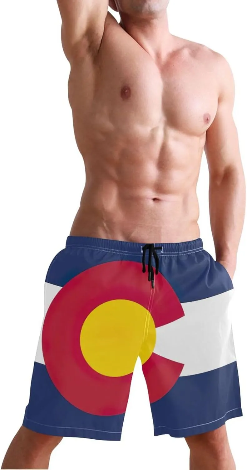 ODAWA Colorado State Flag Men Swim Trunks Quick Dry Swim Shorts for Men, Men Swimming Shorts with Mesh Liner