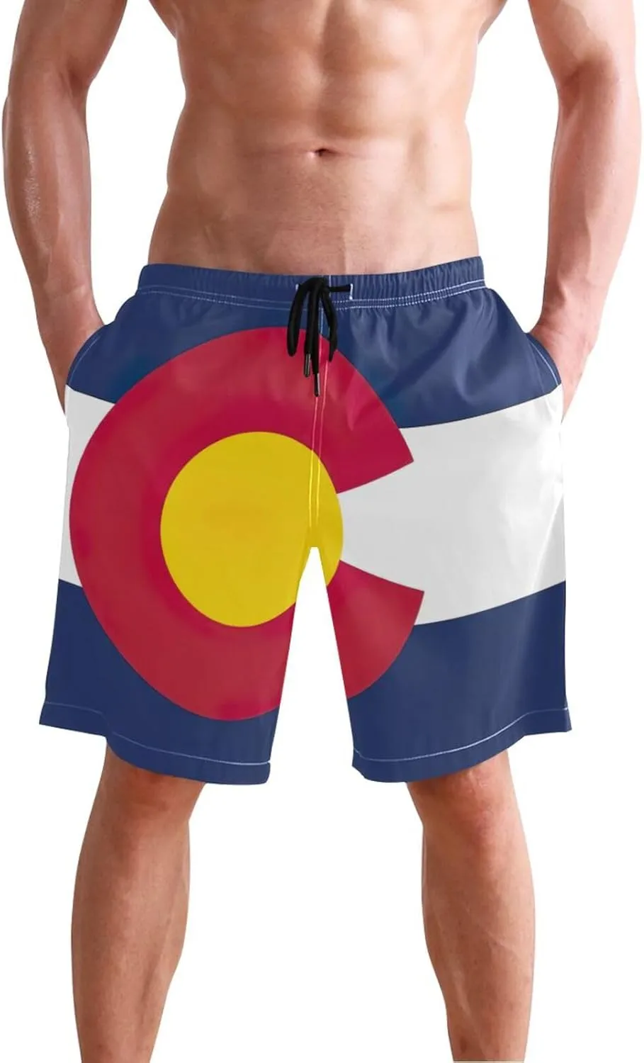 ODAWA Colorado State Flag Men Swim Trunks Quick Dry Swim Shorts for Men, Men Swimming Shorts with Mesh Liner