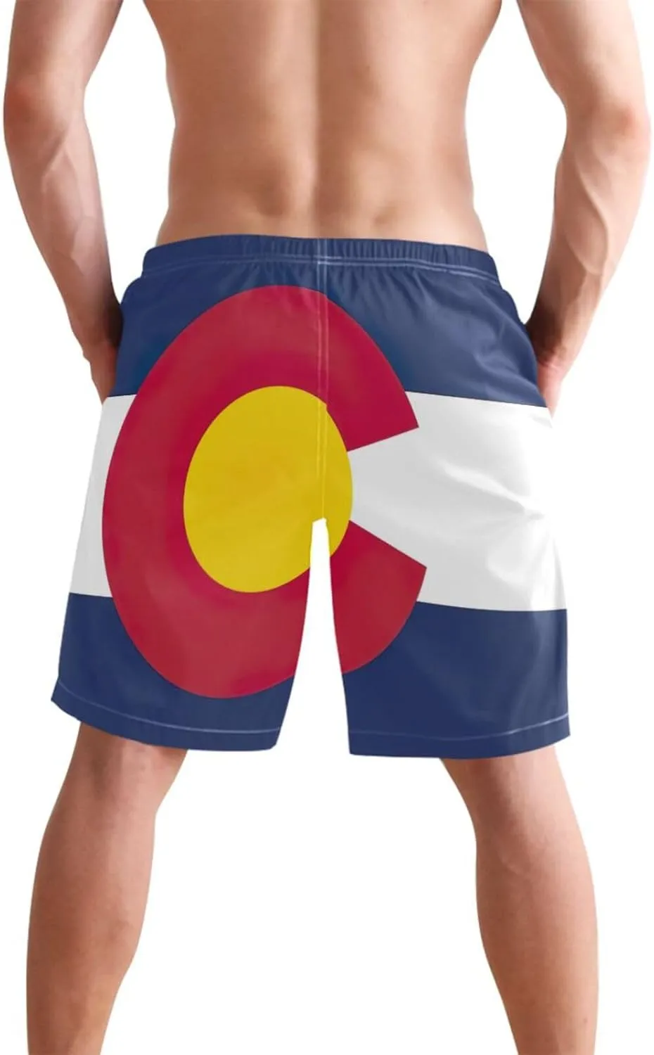 ODAWA Colorado State Flag Men Swim Trunks Quick Dry Swim Shorts for Men, Men Swimming Shorts with Mesh Liner