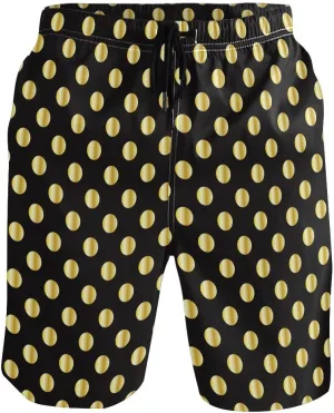 ODAWA Cute Black Polka Dot Board Shorts Men Casual Elastic Waist Drawstring Summer Beach Shorts