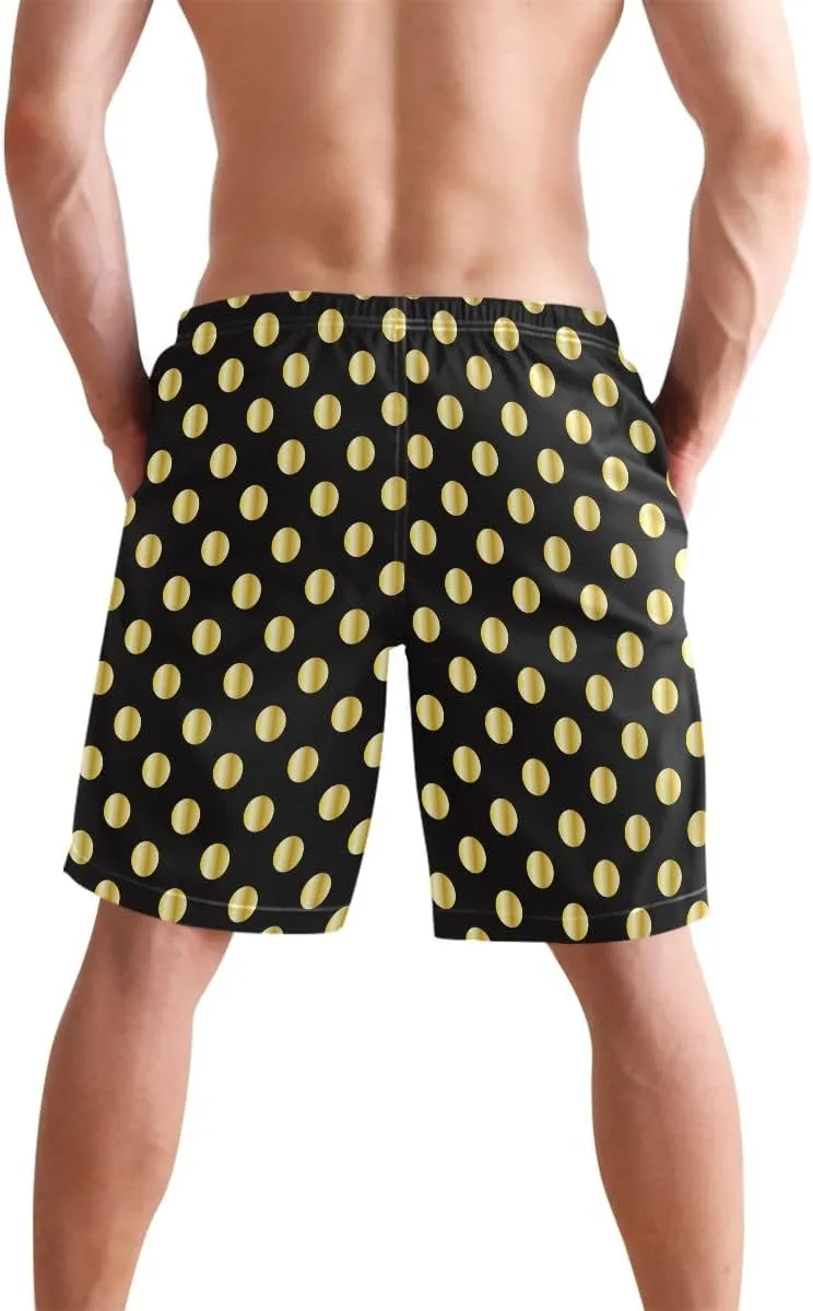 ODAWA Cute Black Polka Dot Board Shorts Men Casual Elastic Waist Drawstring Summer Beach Shorts
