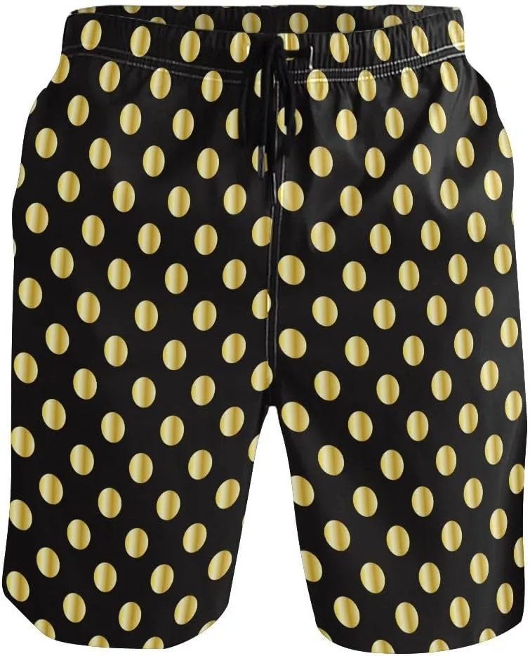 ODAWA Cute Black Polka Dot Board Shorts Men Casual Elastic Waist Drawstring Summer Beach Shorts