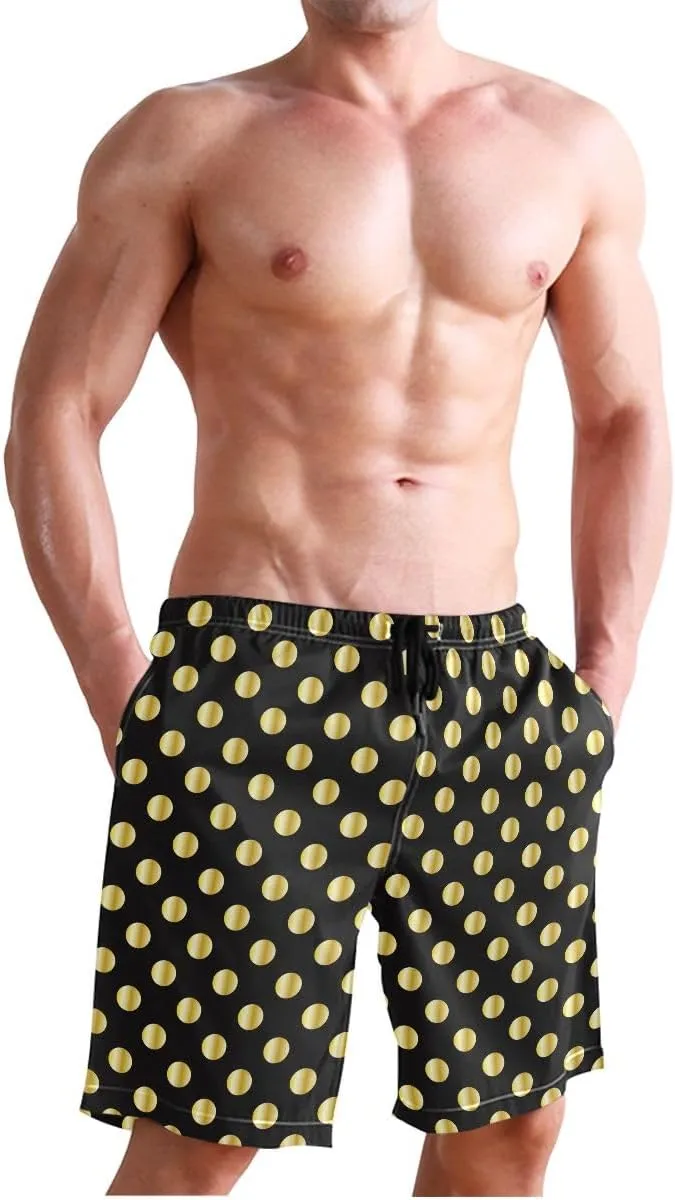 ODAWA Cute Black Polka Dot Board Shorts Men Casual Elastic Waist Drawstring Summer Beach Shorts