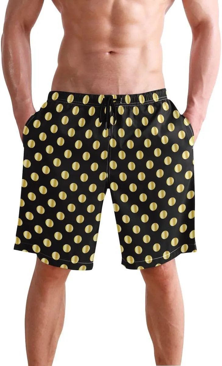 ODAWA Cute Black Polka Dot Board Shorts Men Casual Elastic Waist Drawstring Summer Beach Shorts